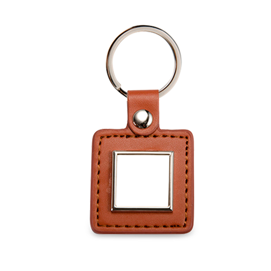 Portachiavi quadrato pelle e metallo marrone
